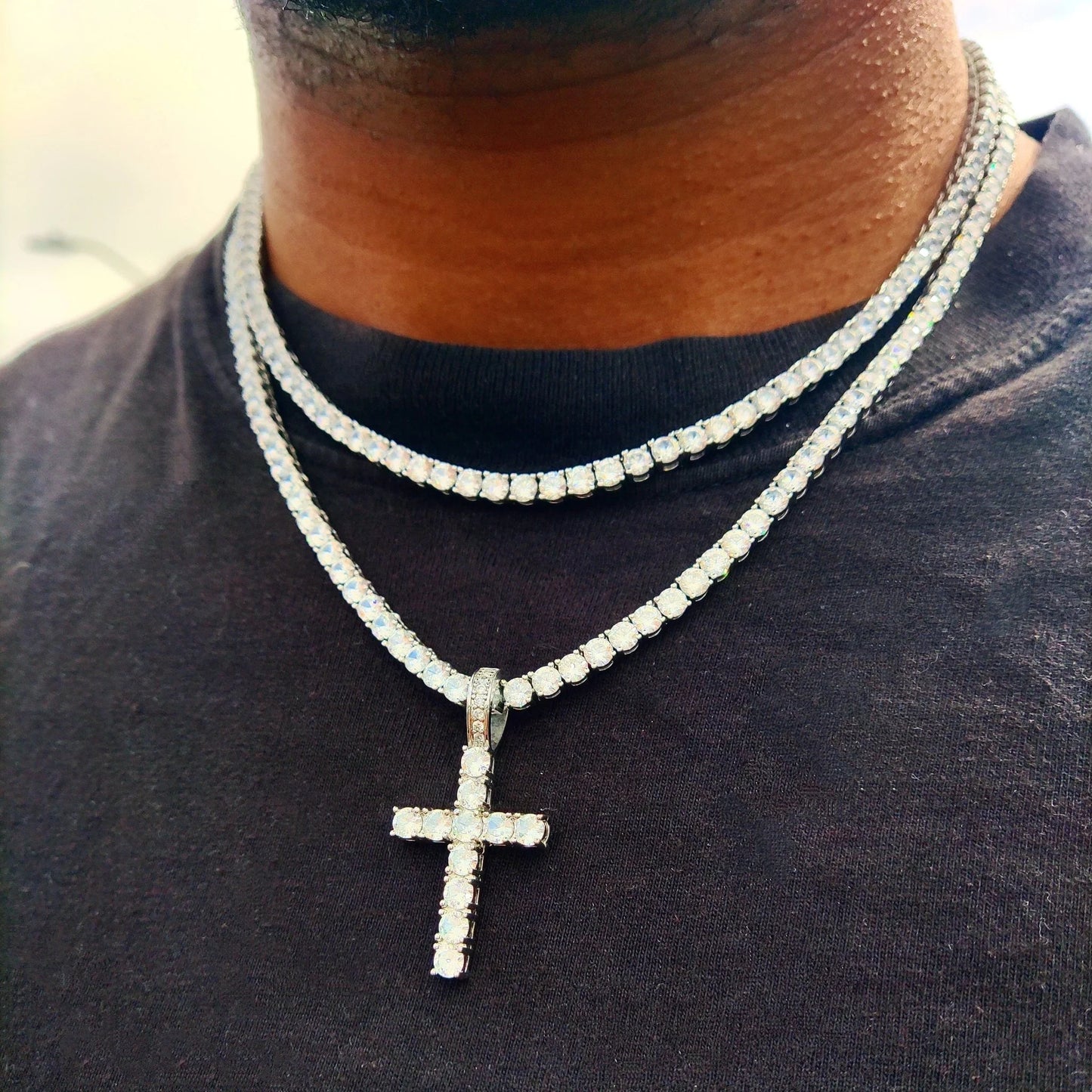 Chrome™ Diamond Tennis Cross Necklace